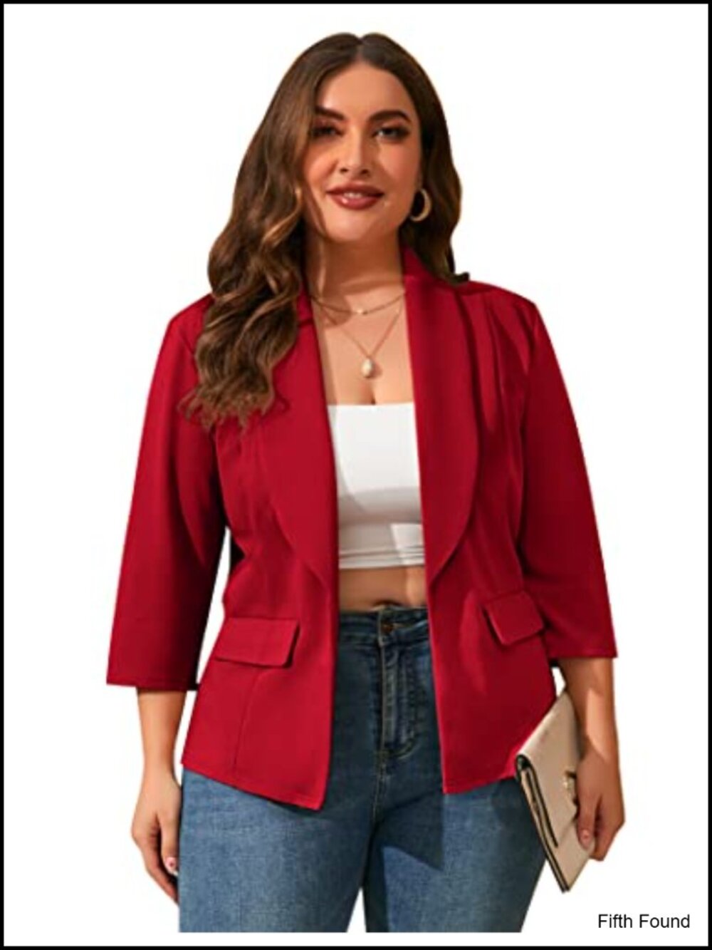 Women's Plus Size Open Front Blazer 3/4 Sleeve Pocketed Business Casual